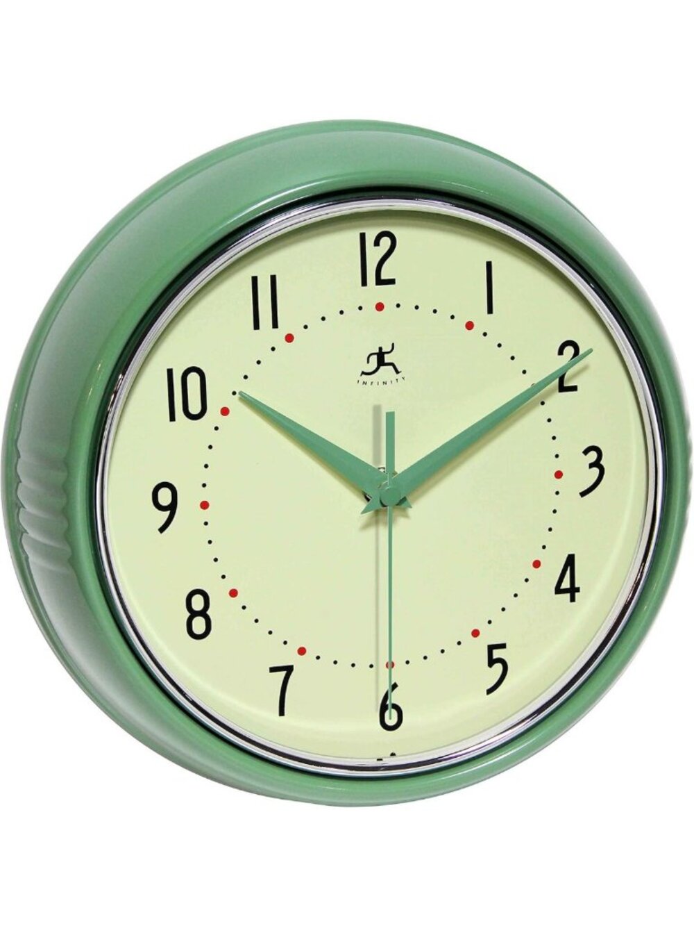 Retro 9" Silent Sweep Non-Ticking Mid Century Modern Wall Clock - Green Decor